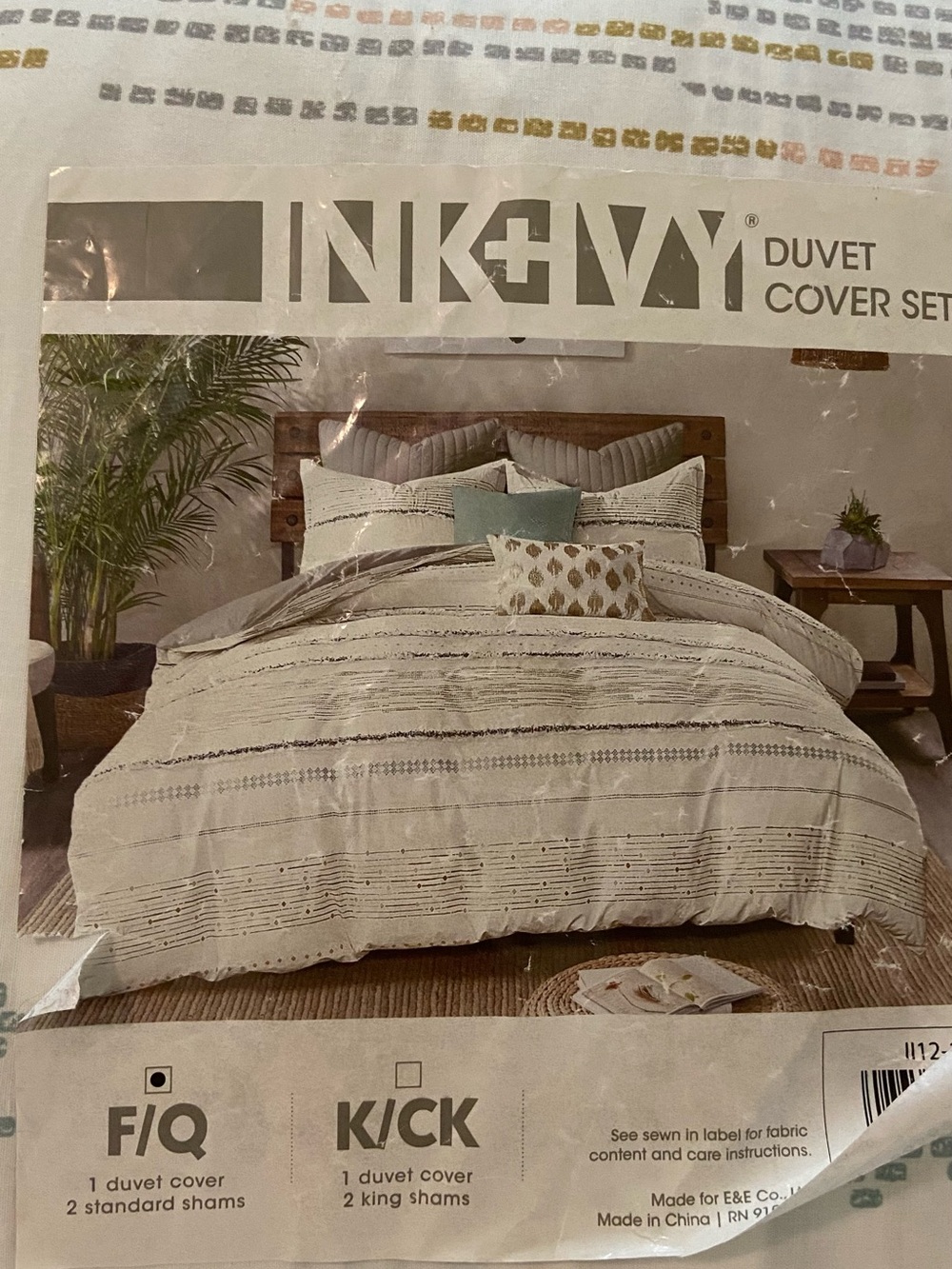 NEW Ink+Ivy Full Queen 3-Piece Cotton Duvet Cover Set Boho Fringe Neutral